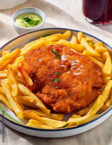 Milanesa con papas fritas photo