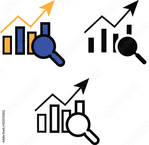 Blue Magnifying Glass with Bar Chart Icon - Data Analysis and Growth Concept with Transparent Background