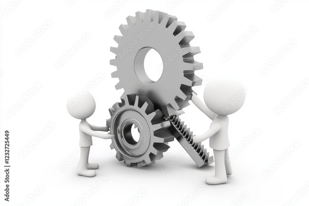 Teamwork and Mechanization A Small Figure Operating Large Gear. Generative AI Teamwork and Mechanization A Small Figure Operating Large Gear. Generative AI