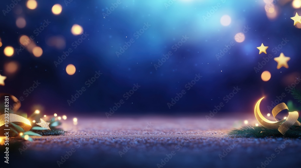 Naklejka premium Enchanted winter night scene with shimmering stars and crescent moon.