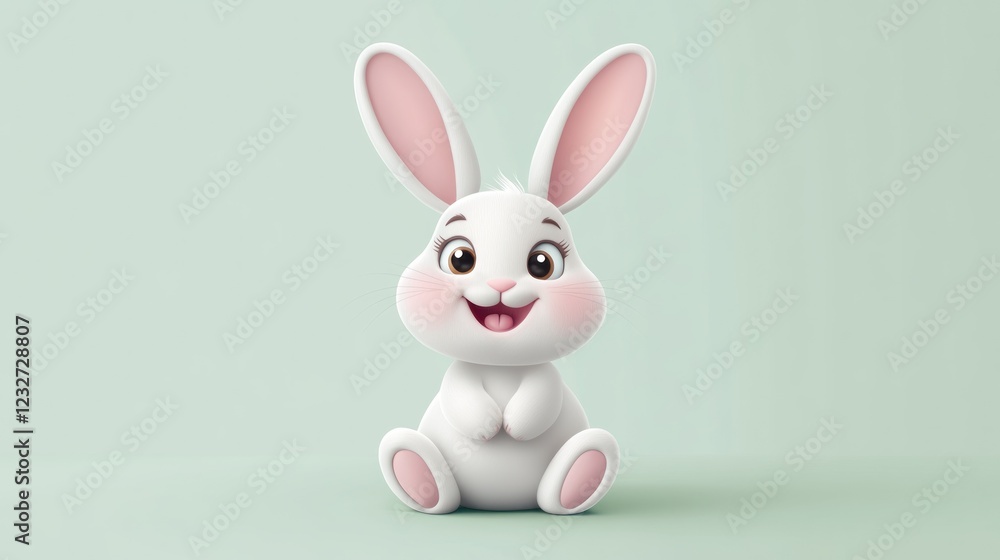 Happy Easter bunny sitting, pastel background, spring greeting card Happy Easter bunny sitting, pastel background, spring greeting card