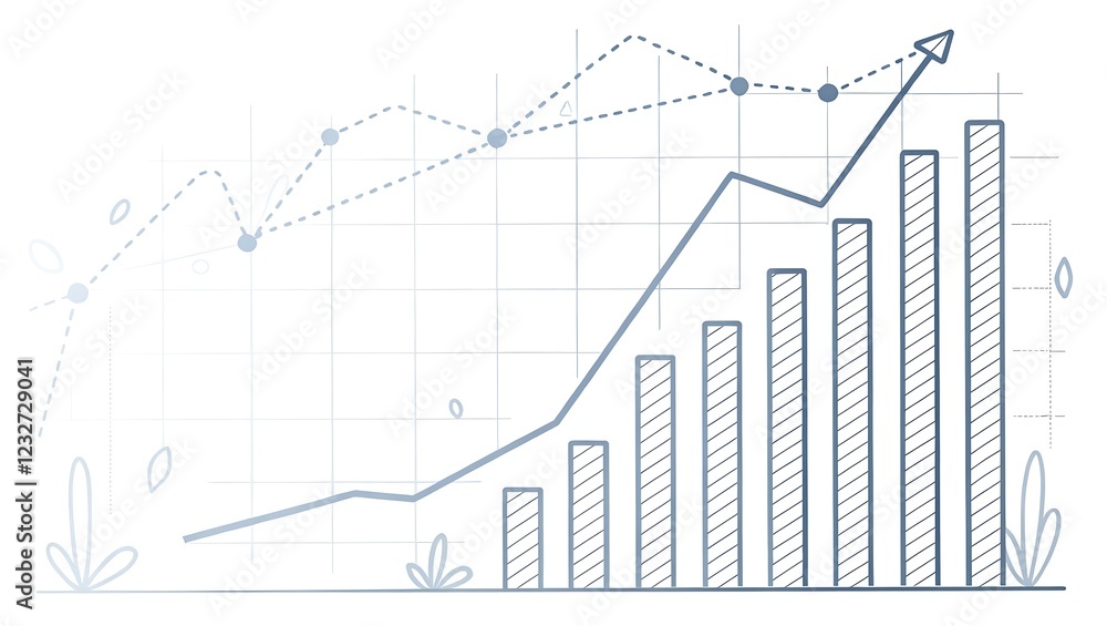 Clean Line Art Illustration of Financial Growth with Bar Graph and Data Connection Clean Line Art Illustration of Financial Growth with Bar Graph and Data Connection