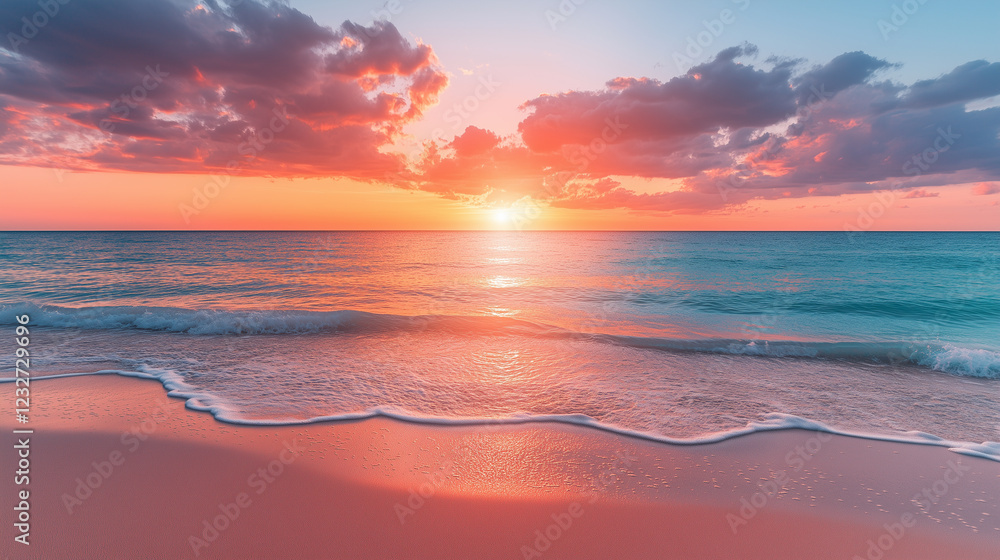 custom made wallpaper toronto digitalA serene beach bathed in the warm glow of a setting sun, painting the sky with hues of pink and orange, a moment of perfect peace