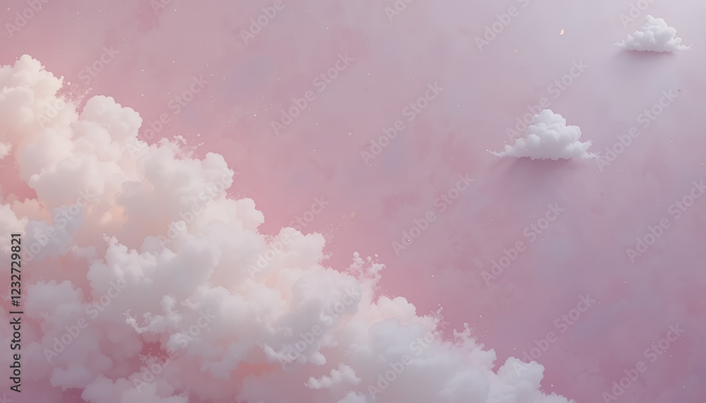 Fototapeta premium Pink Sky Fluffy Clouds Dreamy Background