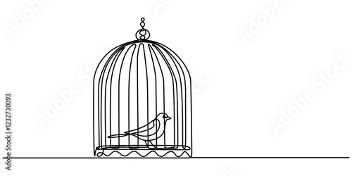 Continuous one line drawing of a bird in a cage. Simple vector illustration, Birdcage line art drawing vector, Birdcage, Bird Cage And Birds On A Transparent Background, Bird Cage icon symbol vector. 