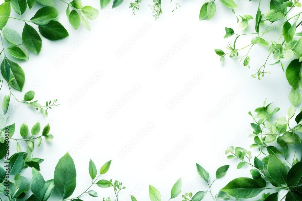 Green Leaves Frame on White Background for Nature Themes and Designs Green Leaves Frame on White Background for Nature Themes and Designs