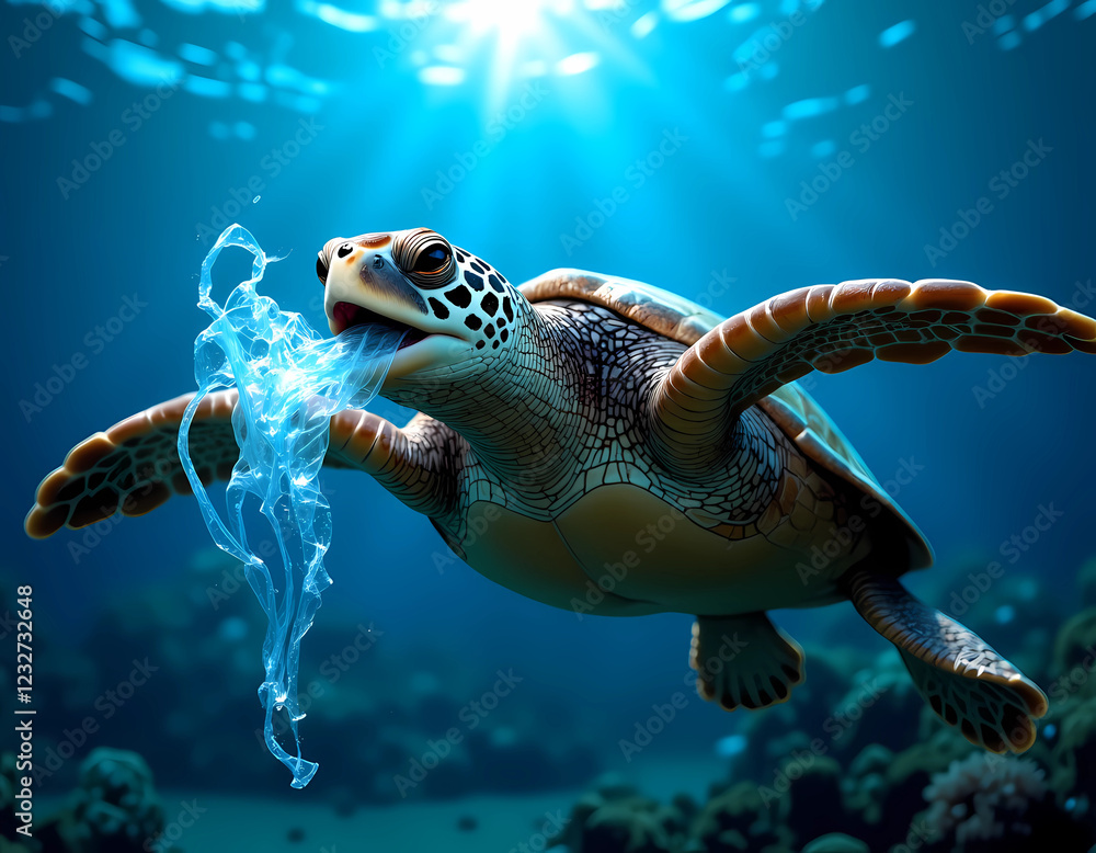 Obraz premium Majestic Sea Turtle Resting on a Vibrant Coral Reef