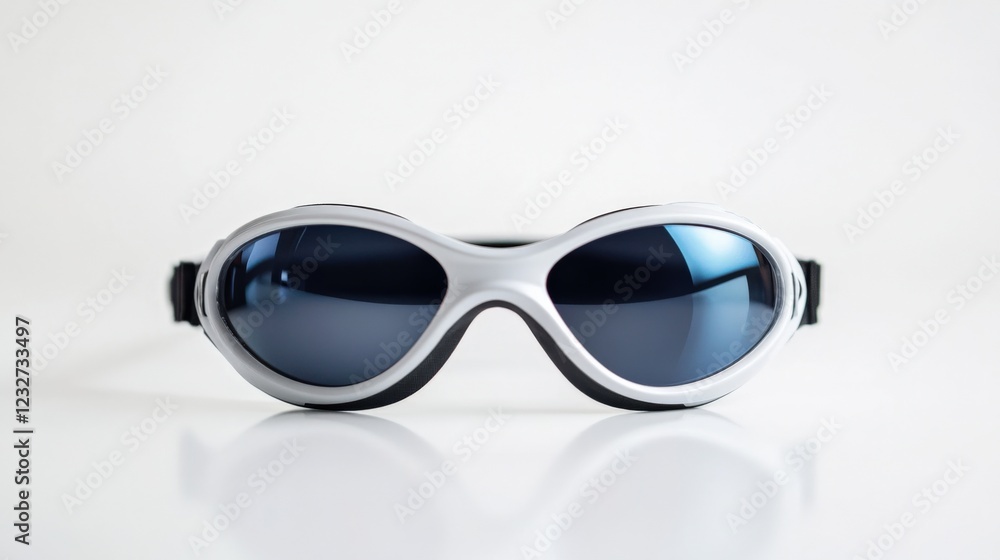 white sports goggles with blue lenses on a white background white sports goggles with blue lenses on a white background