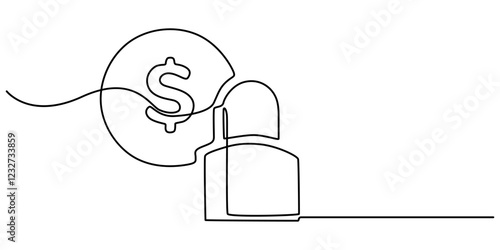 Fixed price solid icon continuous one line drawing, actual cost, actual price, fixed price, fixed cost, product cost, purchasing solid glyph icon, Fixed price icon thin line illustration, flat line.