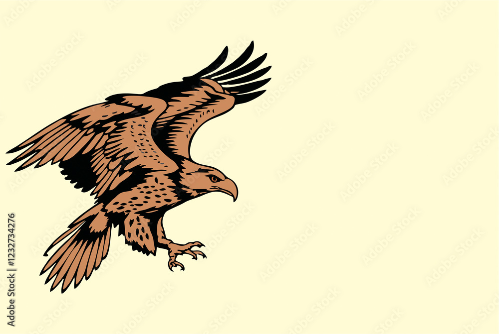 Fototapeta premium Eagle ready to fly position. Eagle silhouette isolated. Eagle symbol of strength, courage, freedom and immortality. Copy space poster, banner or sticker for media and web.