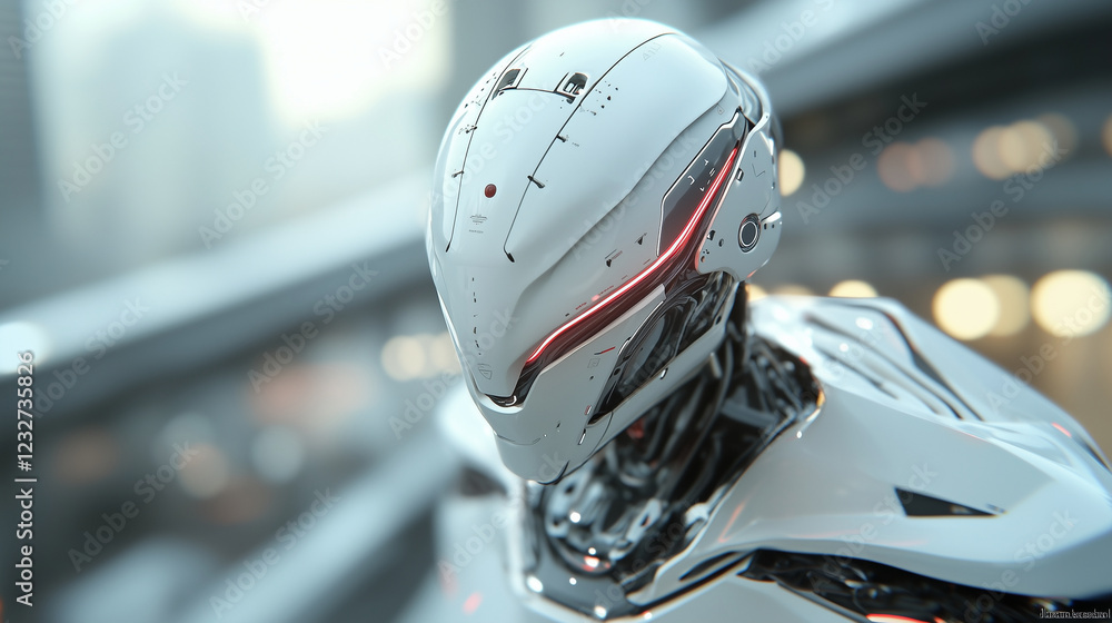 Fototapeta premium Futuristic Robot in High Tech Environment with Glowing Accents