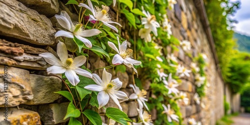 Wild Clematis Vitalba (Traveller's Joy) Vine with Edible Shoots, Architectural Photography photo