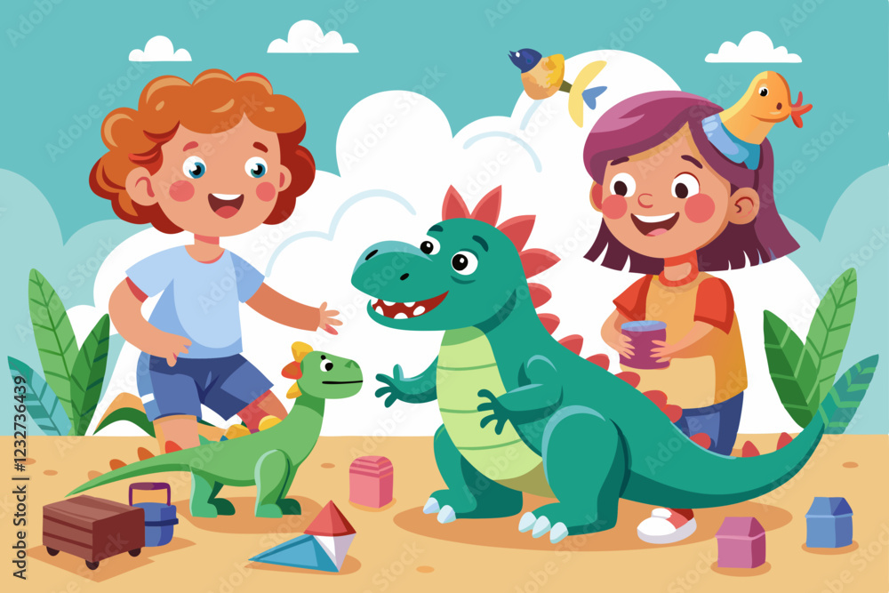 children with a dragon children with a dragon