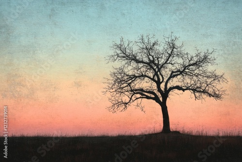 Wallpaper Mural Lone tree in a serene field at sunset with colorful sky Torontodigital.ca
