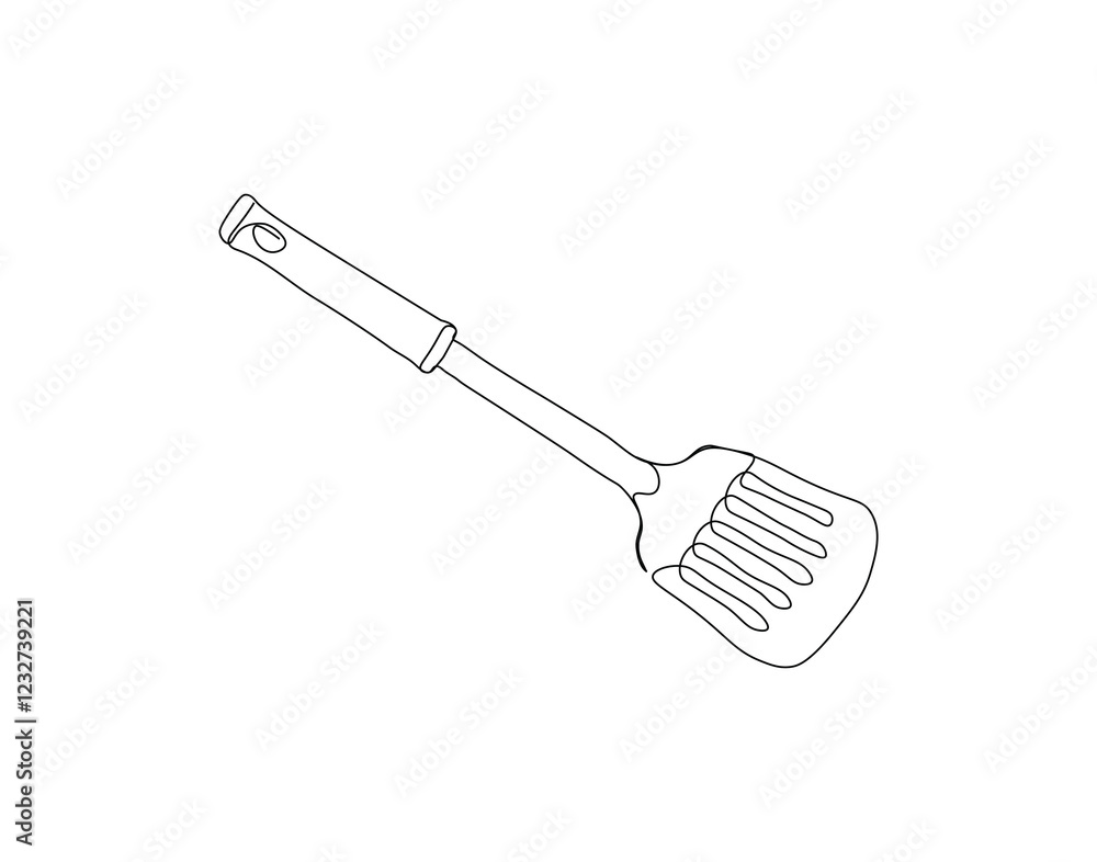Continuous line drawing of spatula. Single line illustration of kitchen spatula design. Kithcen equipment, Kitchenware concept. Editable outline Continuous line drawing of spatula. Single line illustration of kitchen spatula design. Kithcen equipment, Kitchenware concept. Editable outline