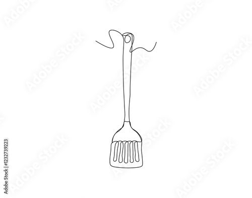 Continuous line drawing of spatula. Single line illustration of kitchen spatula design. Kithcen equipment, Kitchenware concept. Editable outline