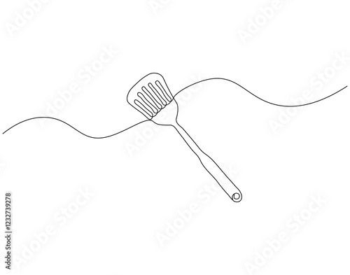 Continuous line drawing of spatula. Single line illustration of kitchen spatula design. Kithcen equipment, Kitchenware concept. Editable outline