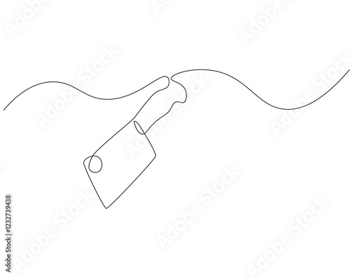 Continuous line drawing of butcher knife. Single line illustration of meat knife design. Kitchenware, butcher, kitchen equipment concept. Editable outline