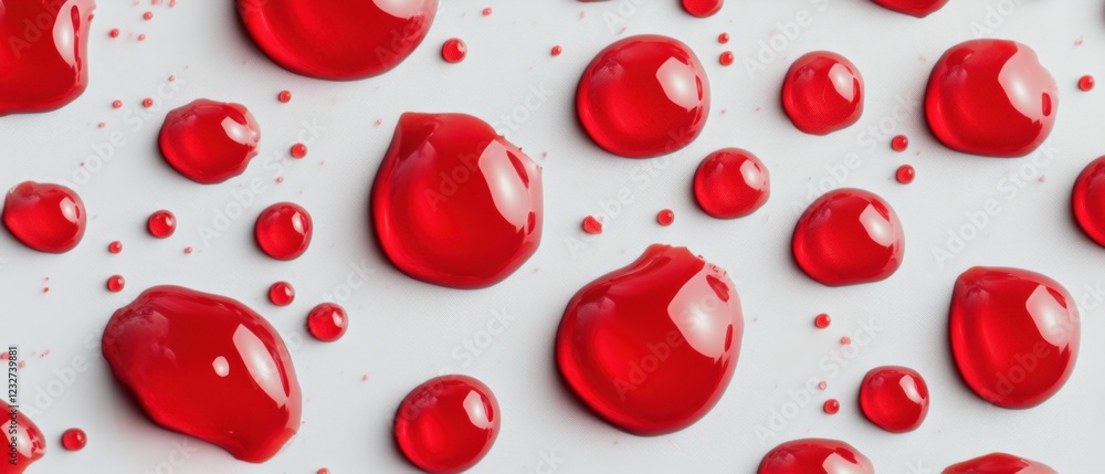close up of glossy red droplets on a white background close up of glossy red droplets on a white background