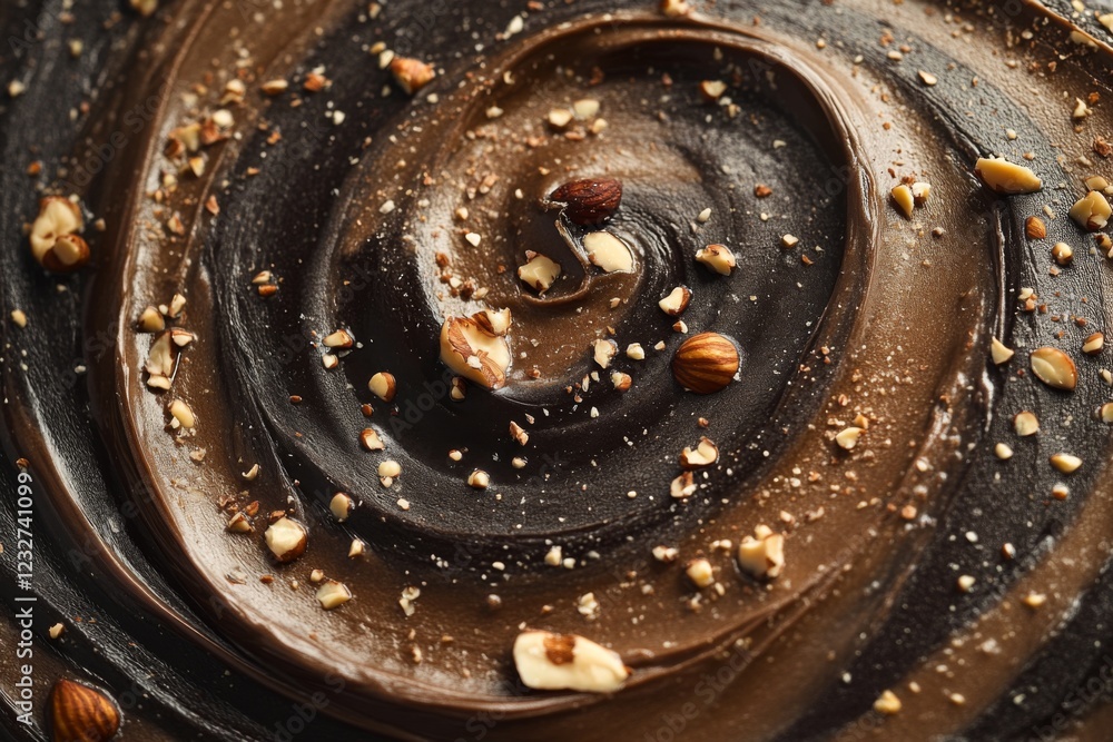 Closeup of swirling chocolate with golden sprinkles Closeup of swirling chocolate with golden sprinkles