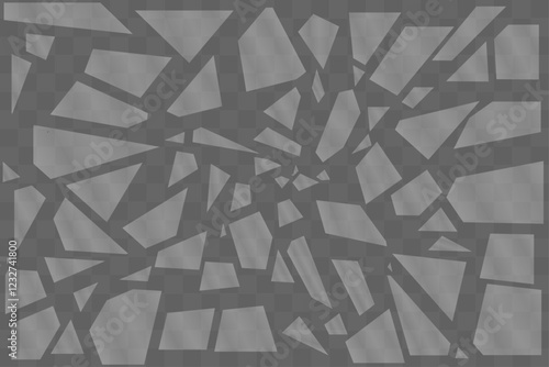 Many pieces of broken glass. Broken glass on a transparent background. Broken glass effect. realistic broken glass with reflections. Stock vector illustration