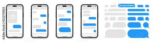 Online chatting. Speech bubbles for chat. Online chatting message bubbles. Speech, chatting, talking, bubbles. Dialogue bubbles. Chat icon message symbol.Text sms template