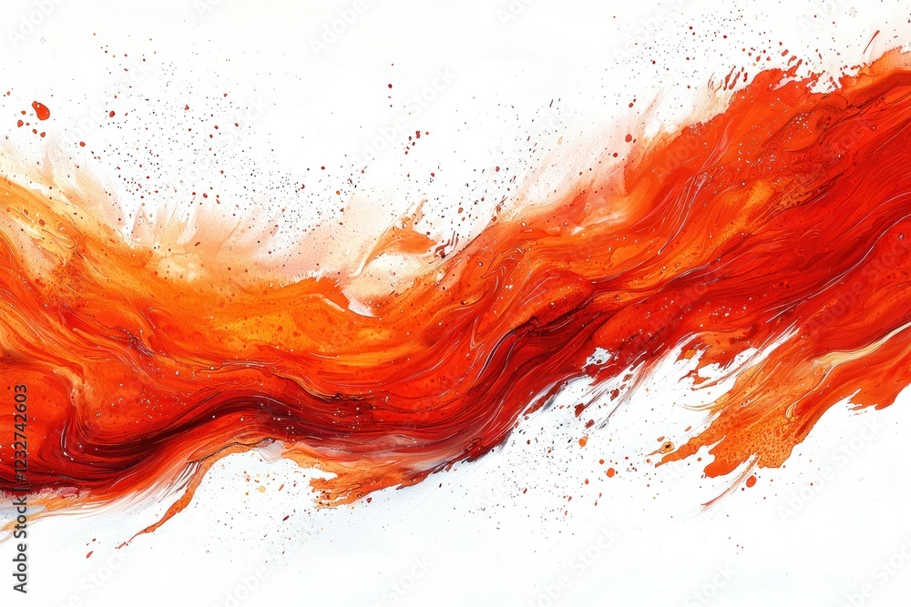 Abstract orange red paint flow on white background for art prints Abstract orange red paint flow on white background for art prints