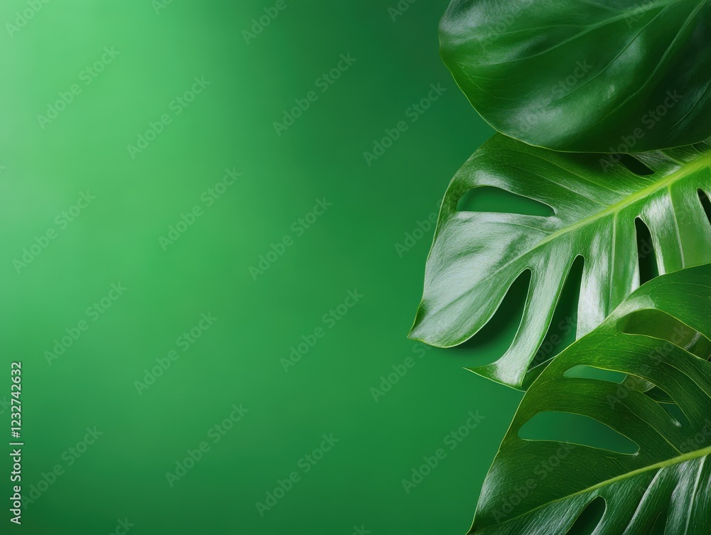 Fototapeta premium tropical monstera leaves on green background