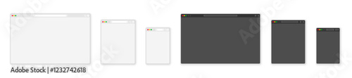 Empty browser window on transparent background. Empty web page mockup with toolbar. Browser windows. Realistic empty browser windows. Website template vector illustration