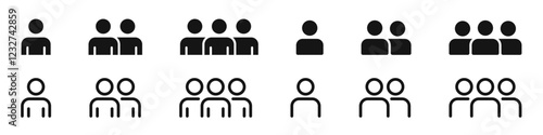 One, two, and group icons. Human interaction symbols