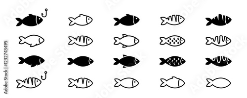 Fish icons. Aquatic life icon set.