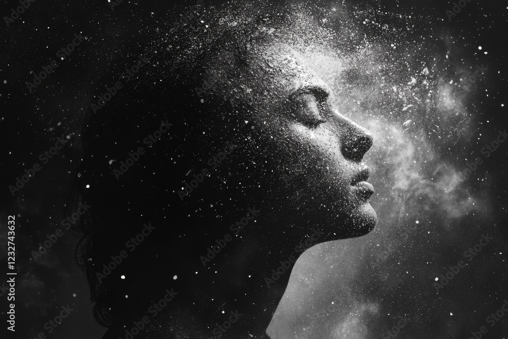Black and white artistic portrait of a woman's profile Black and white artistic portrait of a woman's profile