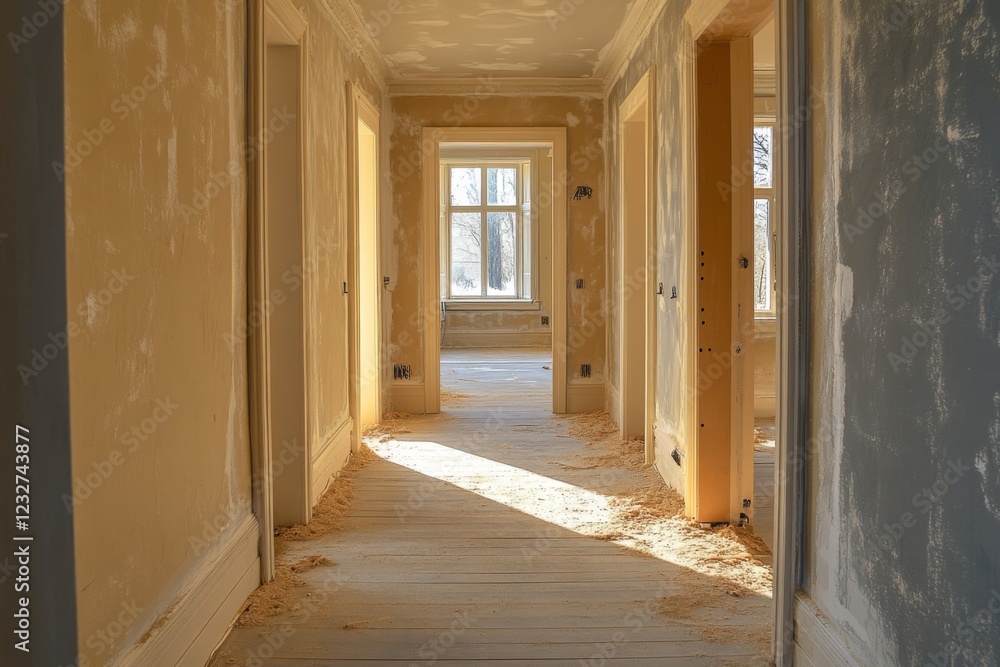 Abandoned hallway in a rustic building Abandoned hallway in a rustic building
