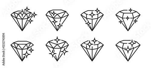 Shiny gems in outline. Elegant jewel vector icons