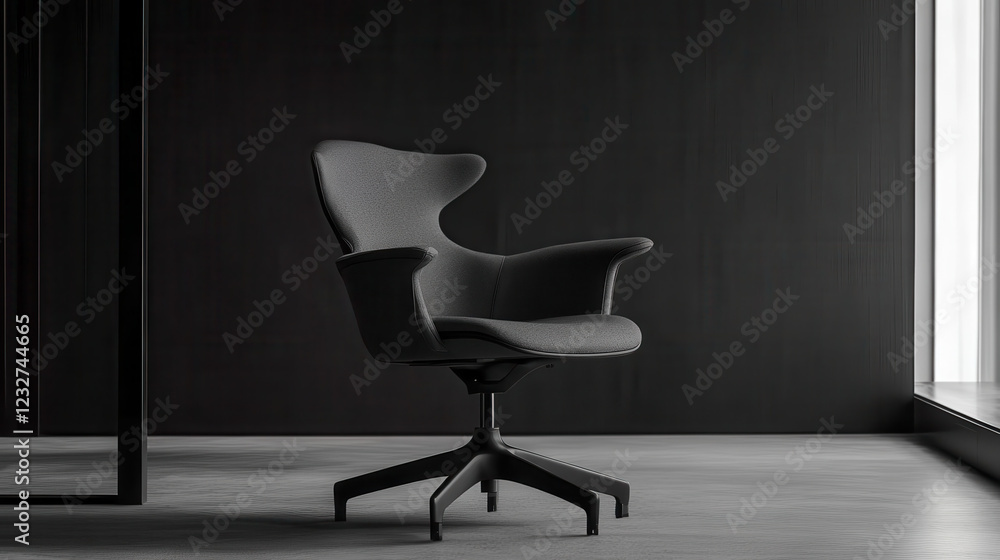 Fototapeta premium A sophisticated office chair with a gently curved backrest and ergonomic armrests