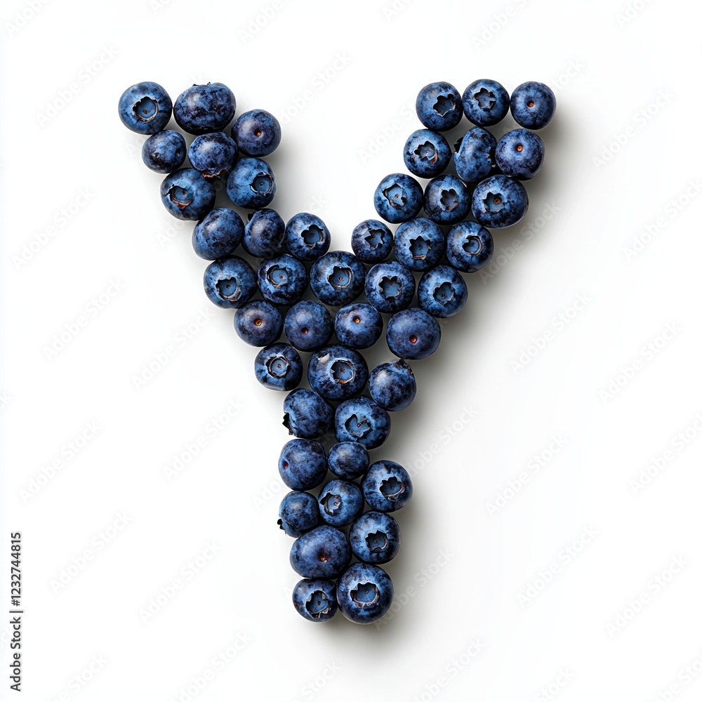 Juicy blueberries arranged to form a vivid letter Y against white background Juicy blueberries arranged to form a vivid letter Y against white background