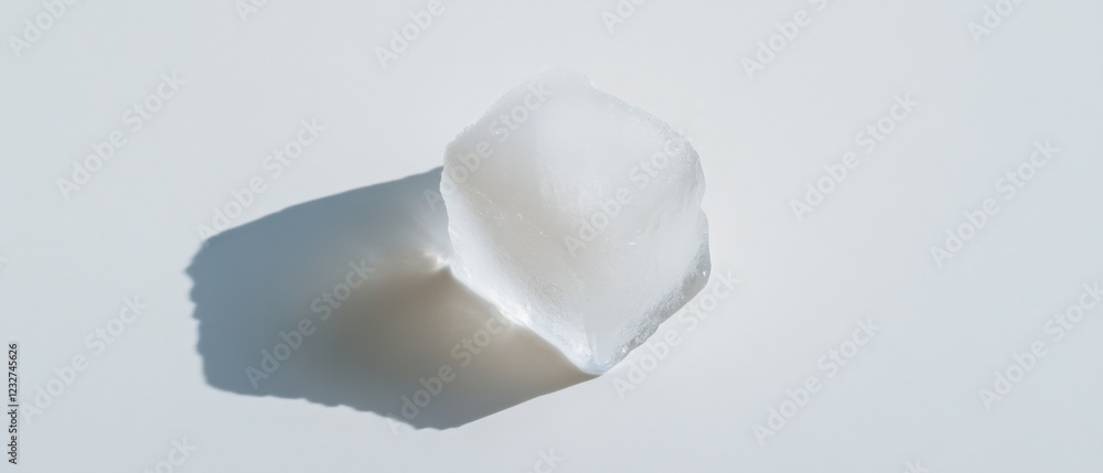 white alum stone crystal block with shadow on a white background