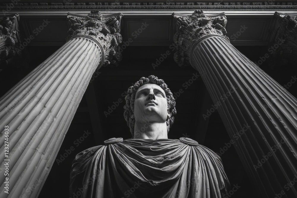 Fototapeta premium Black and white dramatic sculpture in classic architecture setting