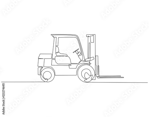 Continuous line drawing of forklift truck. Single line illustration of construction industry and machinery. National forklift safety day concept. Editable outline