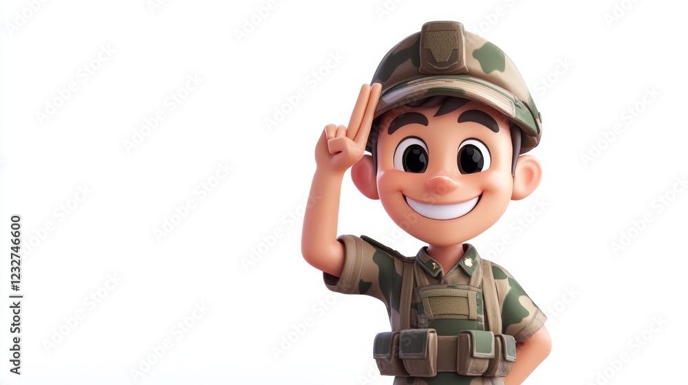 Saluting Cartoon Soldier Proudly Representing Military Service and National Pride Saluting Cartoon Soldier Proudly Representing Military Service and National Pride