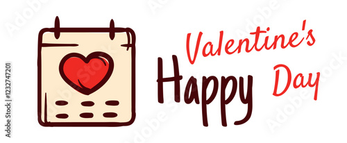 Happy Valentine's Day. Hand-drawn vector illustration for postcard, poster, banner. Calendar with a holiday date