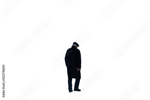 Rear view of an old man in the winter png isolated transparent
