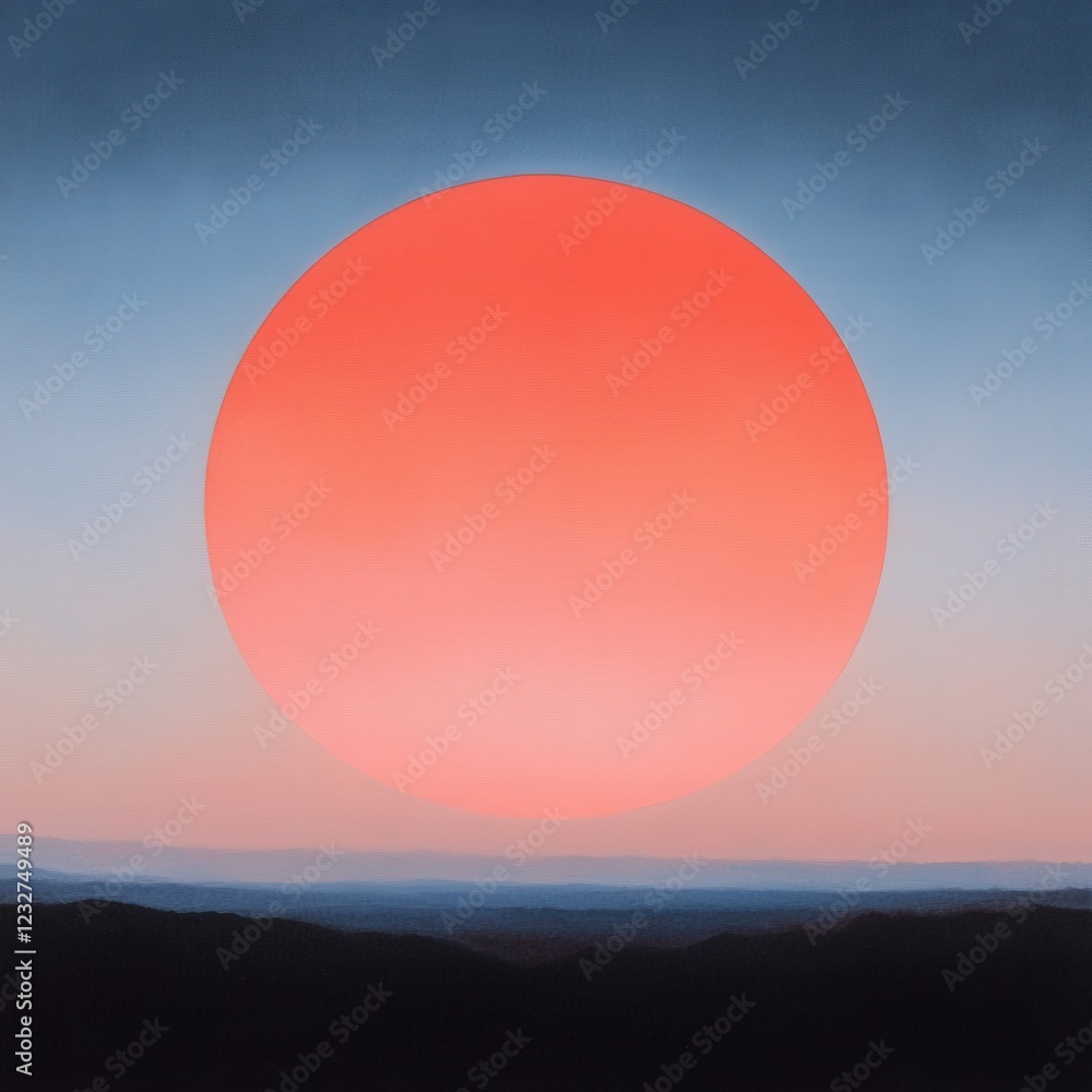 Obraz premium vibrant orange sun setting over a distant mountain range
