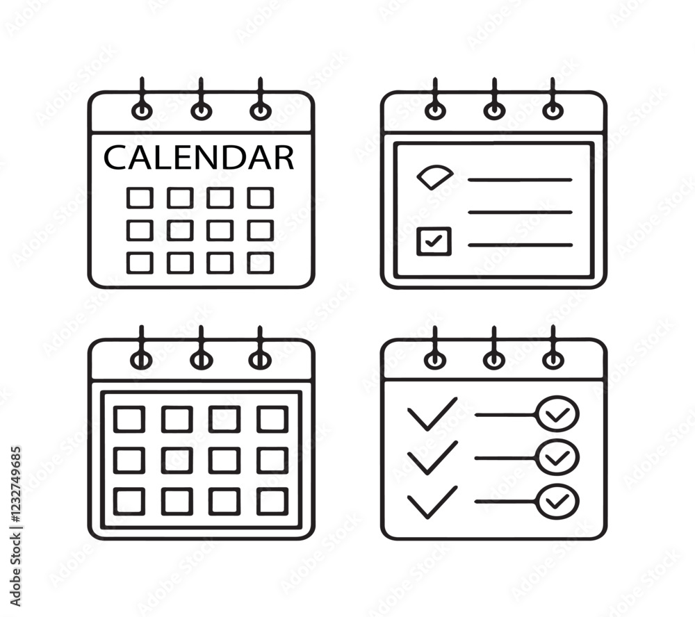 Calendar, agenda, plan editable stroke outline icons set isolated on white background flat vector illustration with white background Calendar, agenda, plan editable stroke outline icons set isolated on white background flat vector illustration with white background