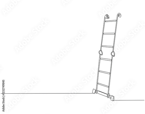 Continuous line drawing of stepladder. Single line illustration of stepladder, ladder. Repair equipment, Business, Success concept. Editable outline