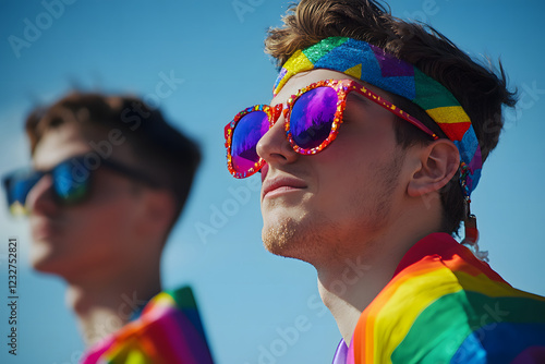 Gay man with sunglasses during pride photo