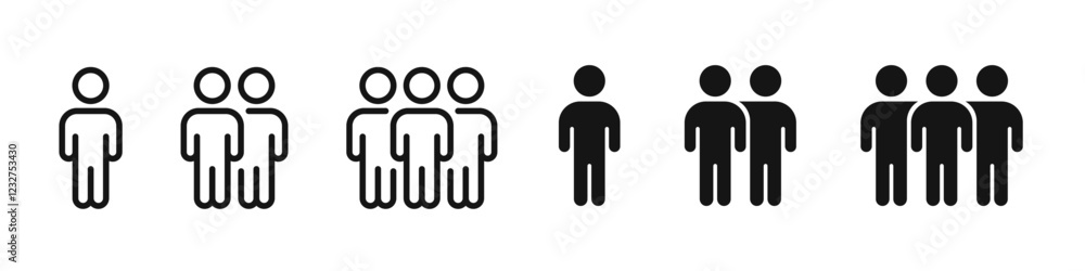 Crowd of people, two and one human vector icon. Crowd of people, two and one human vector icon.