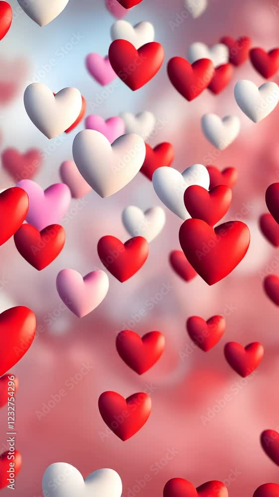 Romantic valentine's day background with many red, pink and white hearts floating video vertical Romantic valentine's day background with many red, pink and white hearts floating video vertical