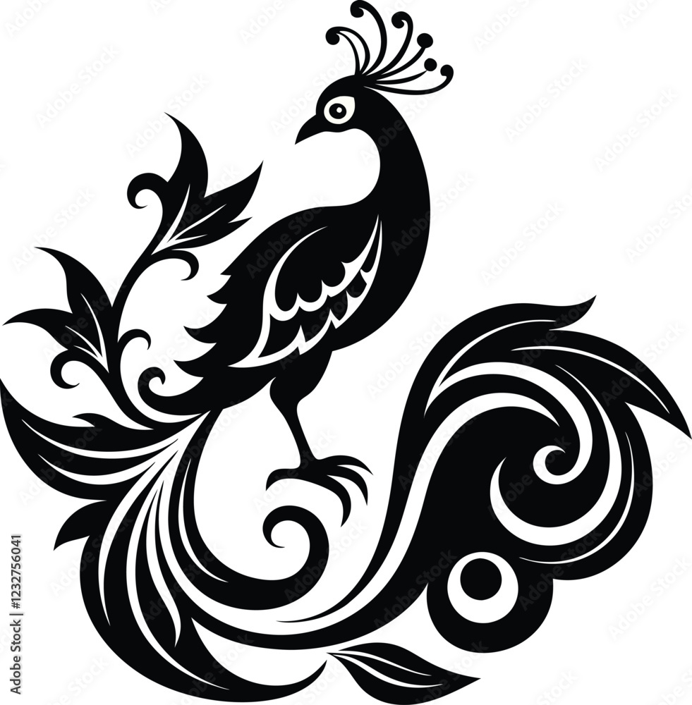 Fototapeta premium Elegant Peacock Silhouette Stencil Vector Illustration Design