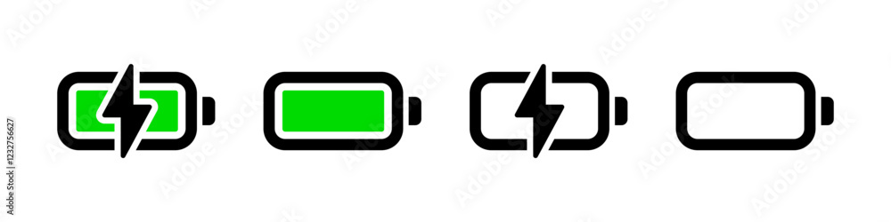 Battery charging vector icon set. Battery charging vector icon set.